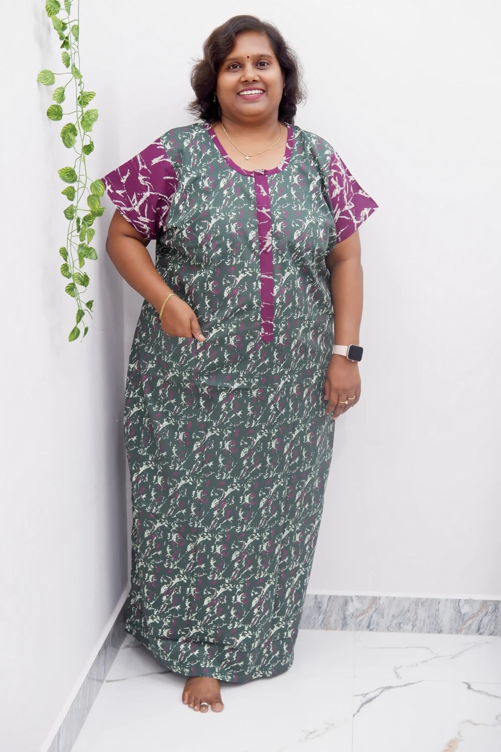 Feeding-Friendly Cotton Nighty with Long Zip