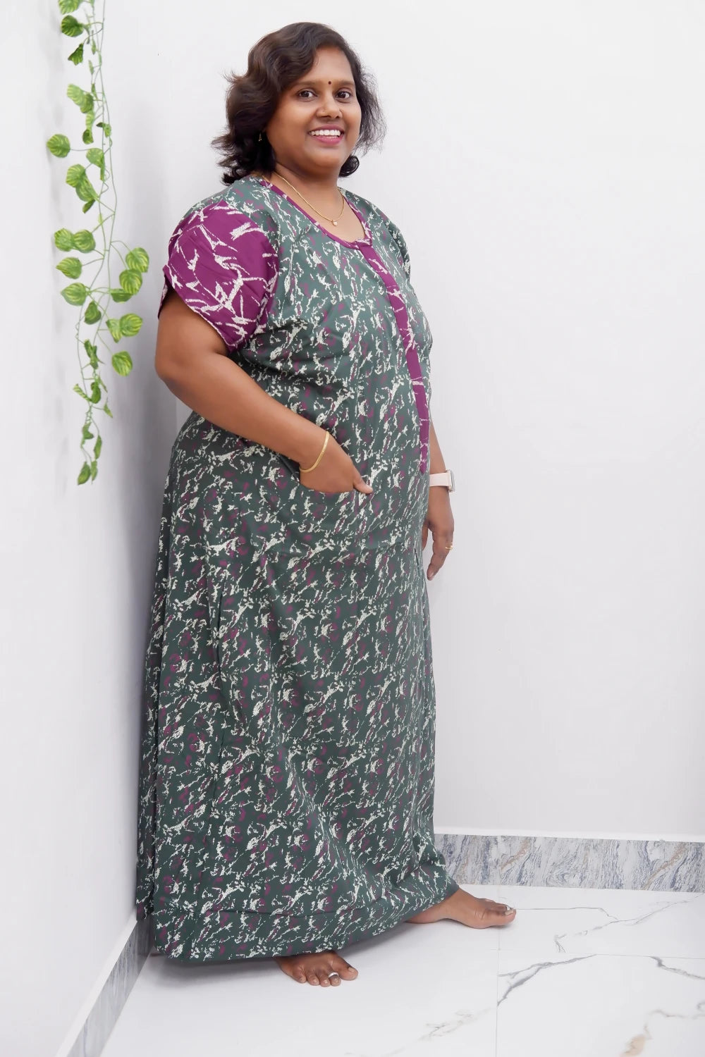 Feeding-Friendly Cotton Nighty with Long Zip