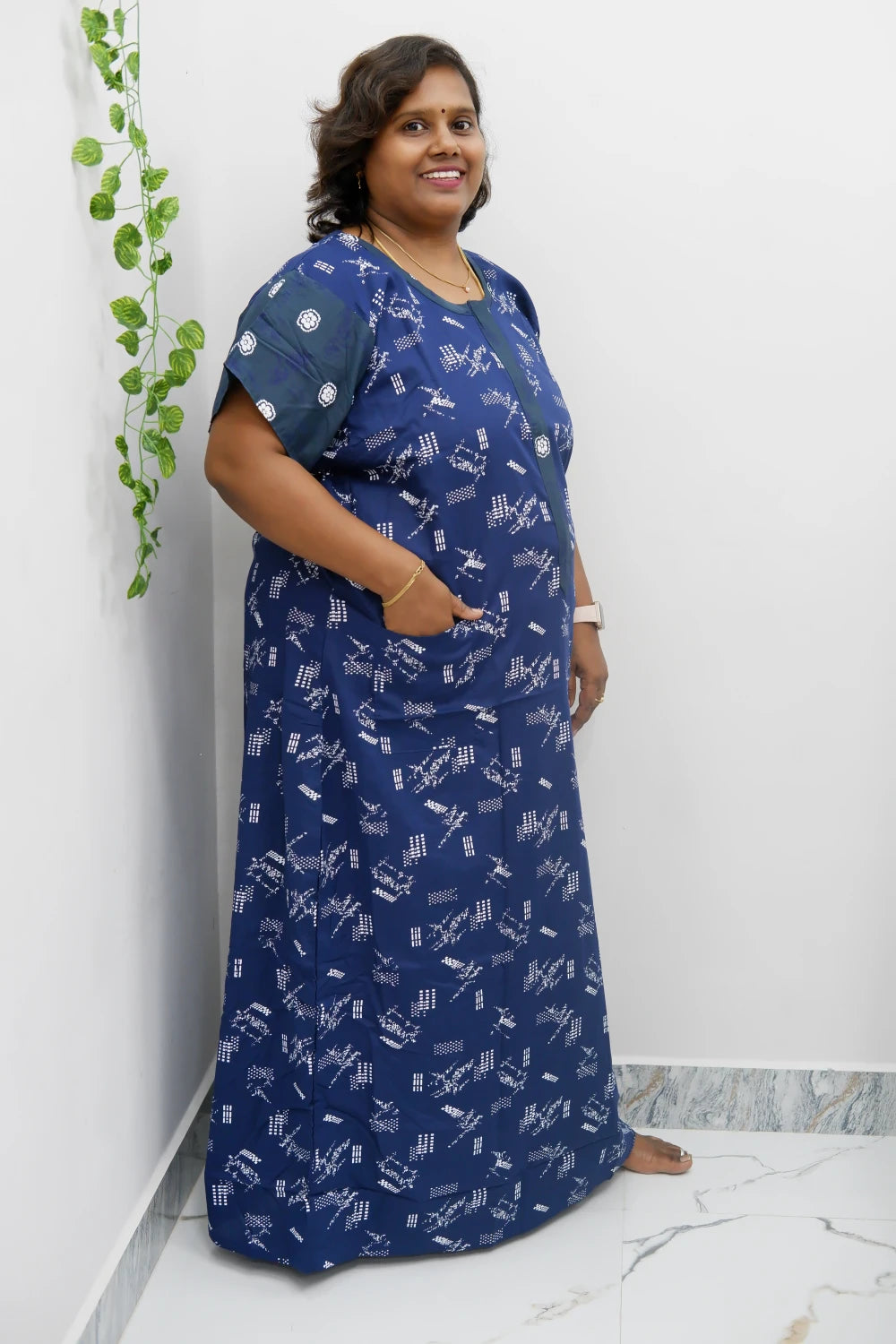 Feeding-Friendly Cotton Nighty with Long Zip