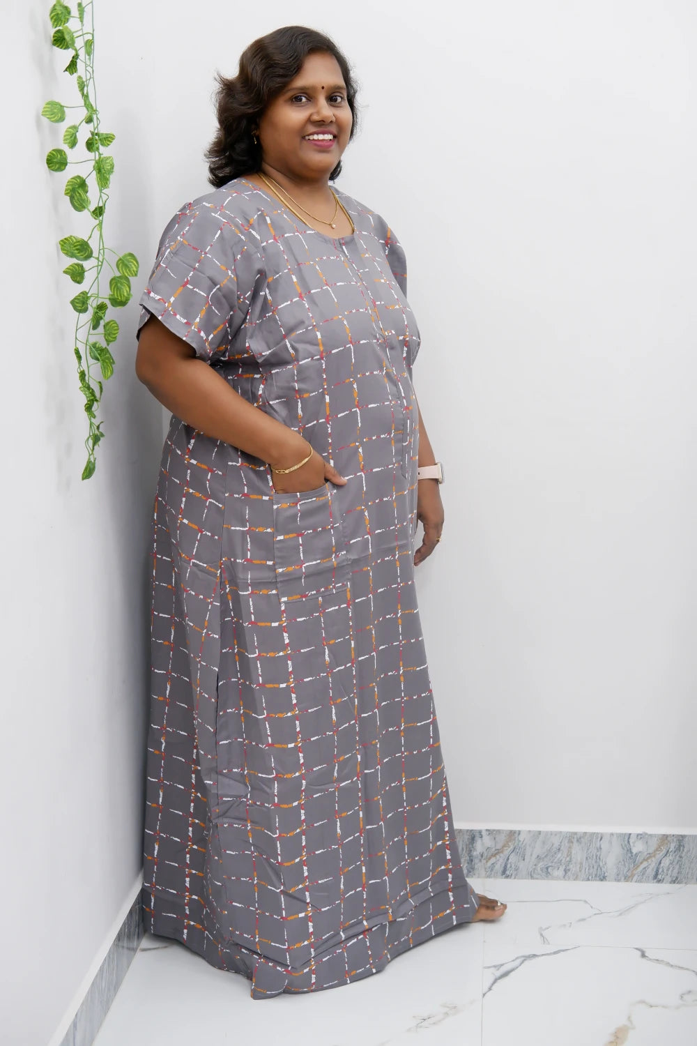 Feeding-Friendly Cotton Nighty with Long Zip