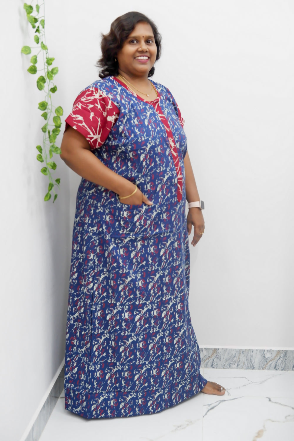 Feeding-Friendly Cotton Nighty with Long Zip