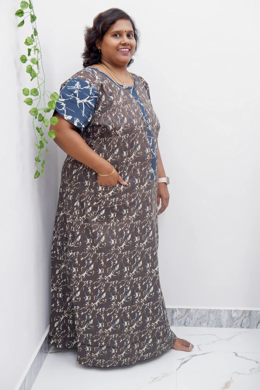 Feeding-Friendly Cotton Nighty with Long Zip