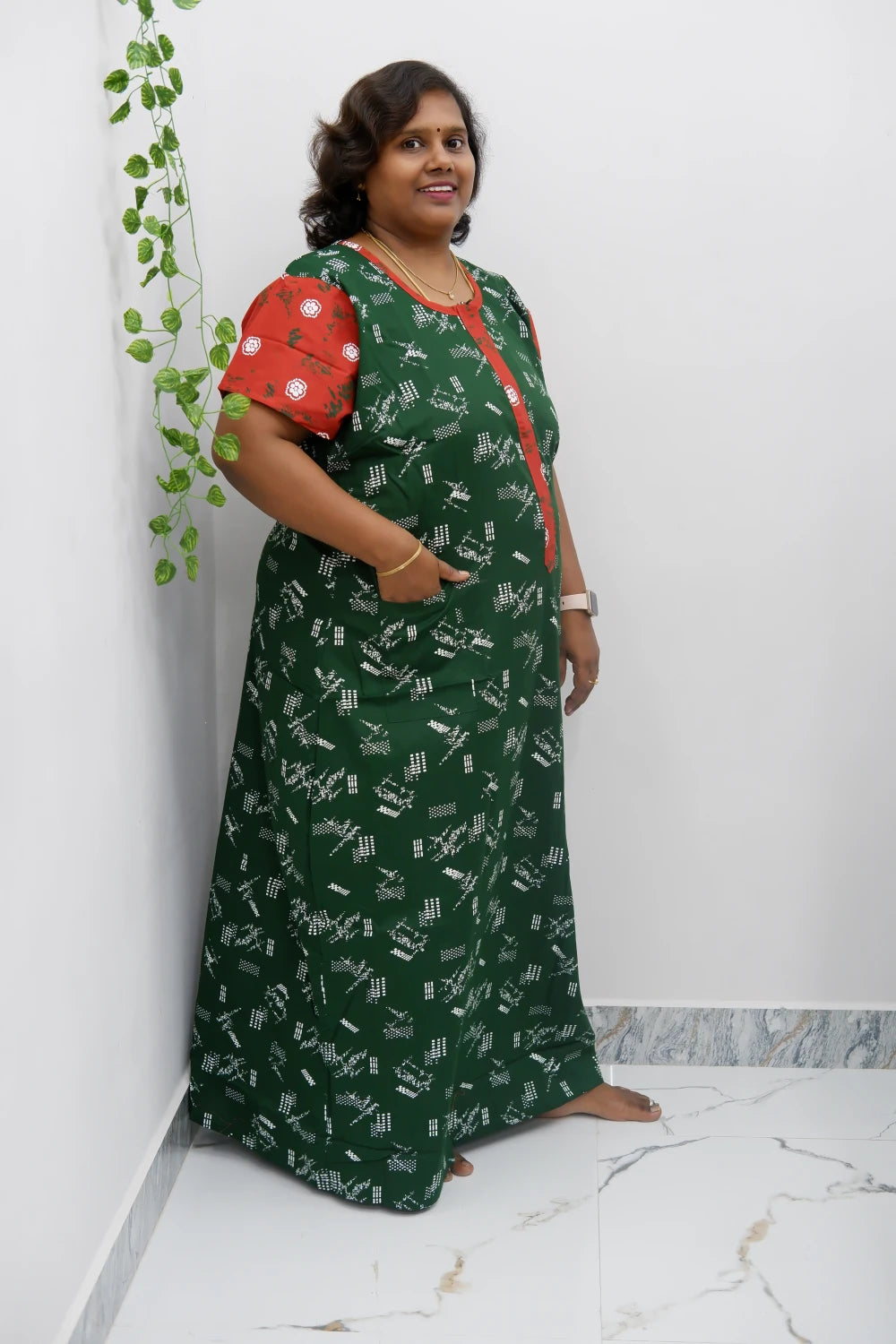 Feeding-Friendly Cotton Nighty with Long Zip