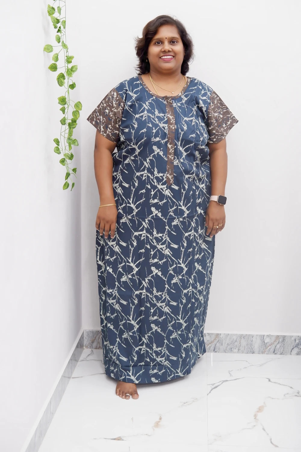 Feeding-Friendly Cotton Nighty with Long Zip