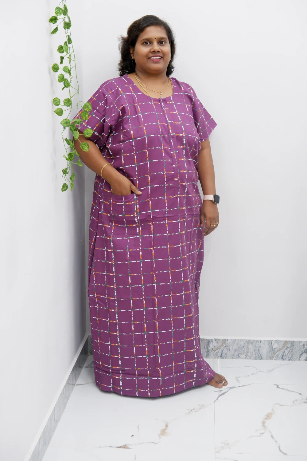 Feeding-Friendly Cotton Nighty with Long Zip