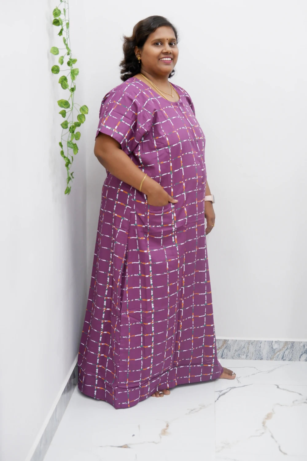 Feeding-Friendly Cotton Nighty with Long Zip