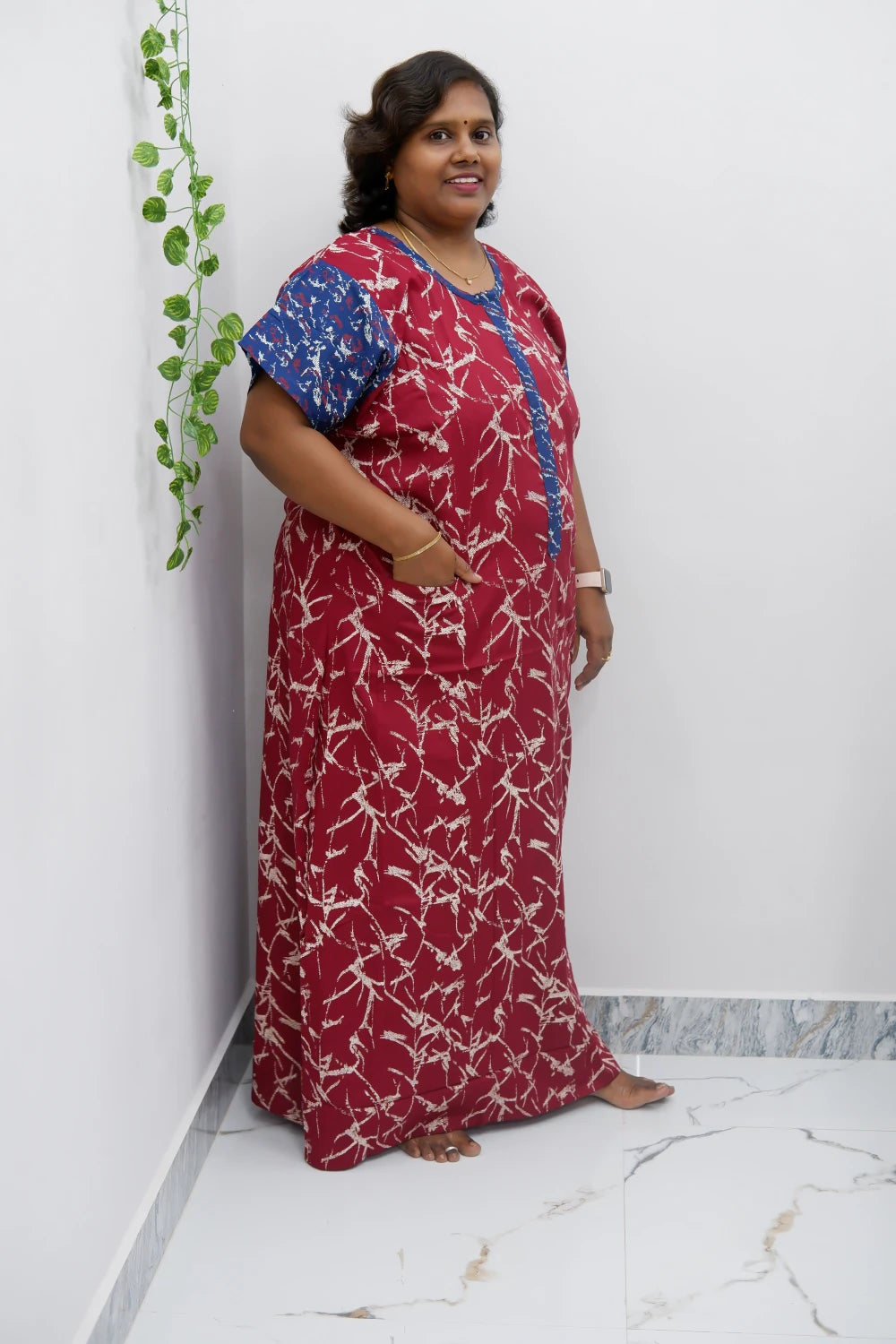 Feeding-Friendly Cotton Nighty with Long Zip