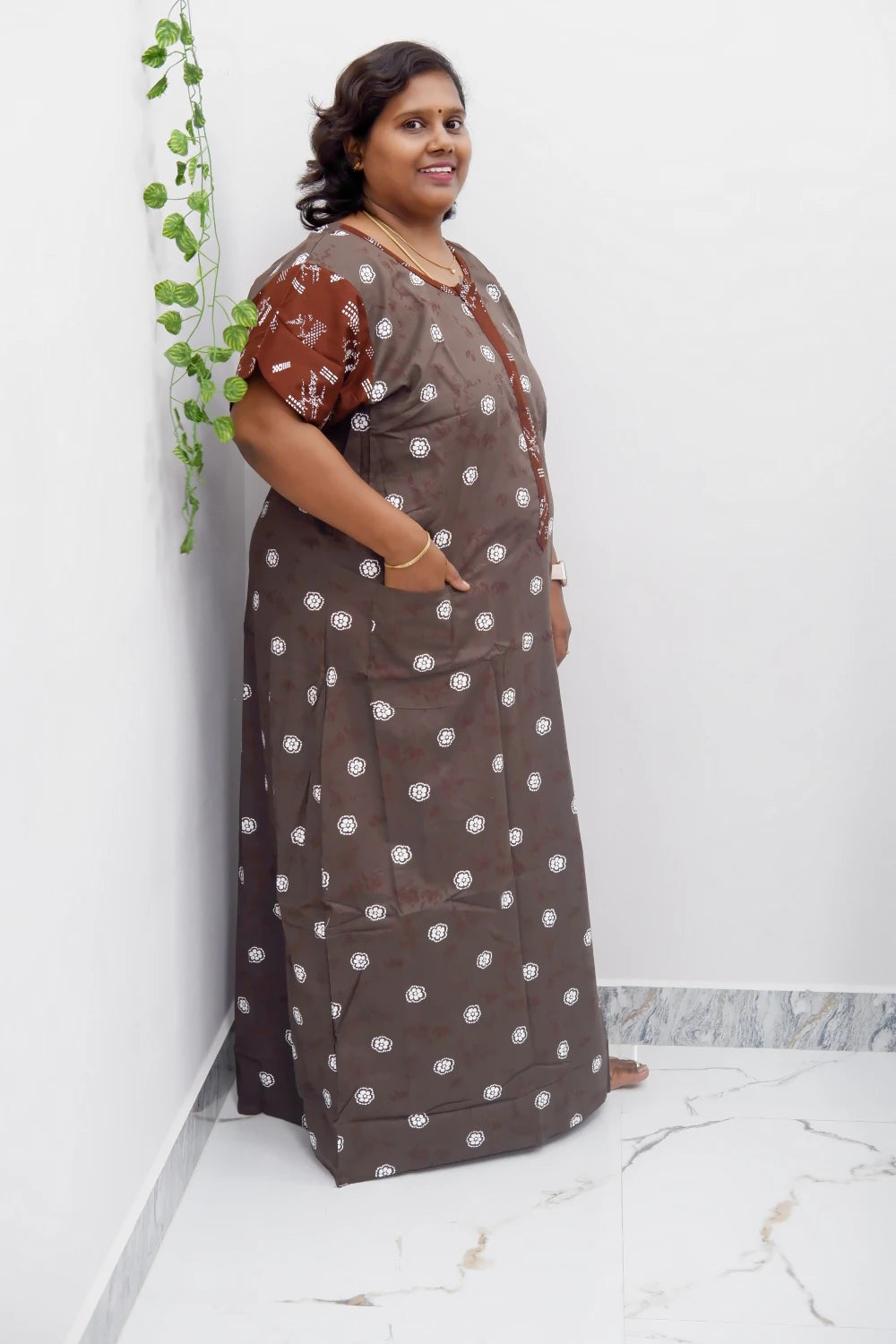 Feeding-Friendly Cotton Nighty with Long Zip