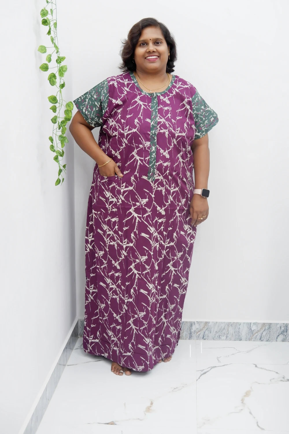 Feeding-Friendly Cotton Nighty with Long Zip