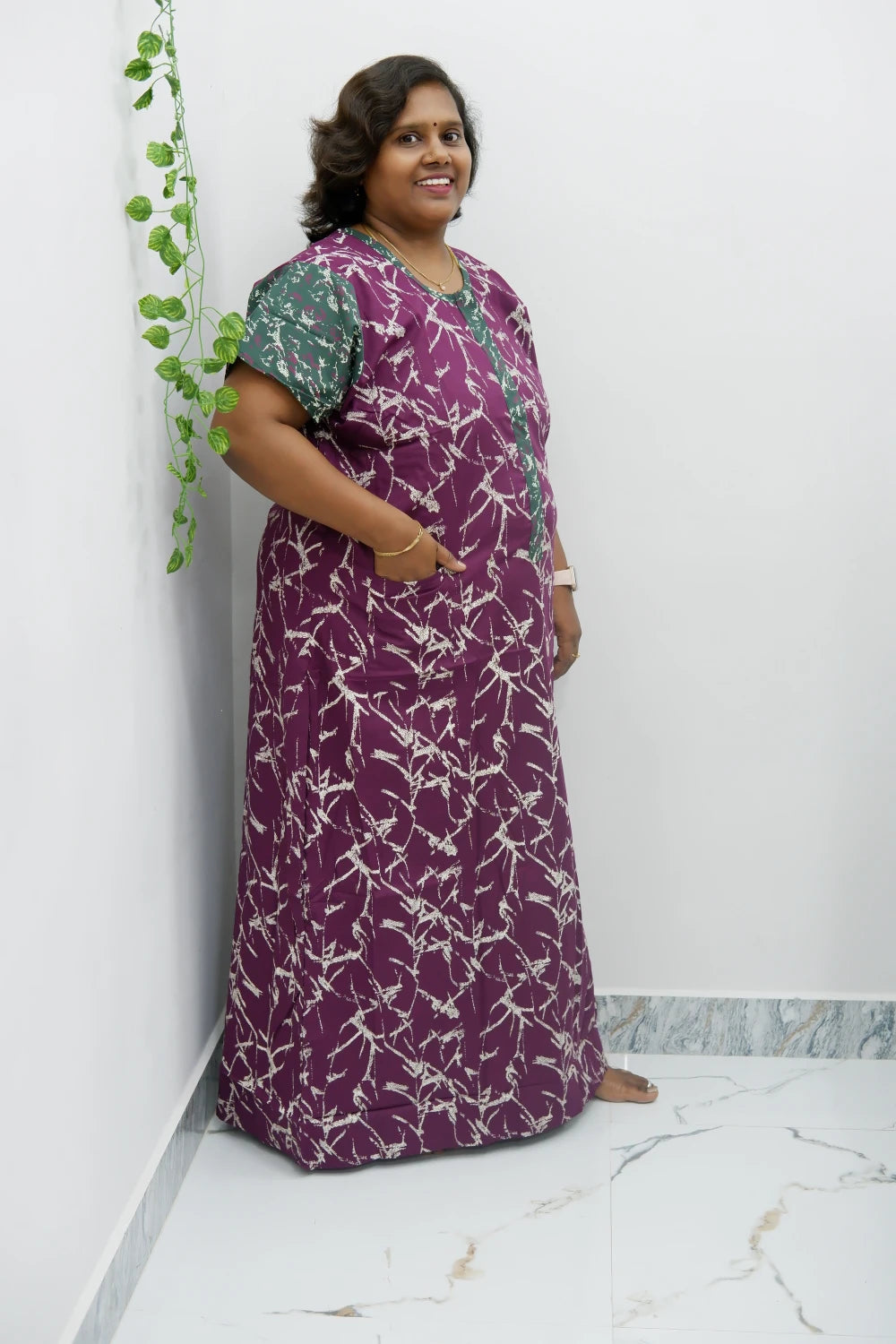 Feeding-Friendly Cotton Nighty with Long Zip