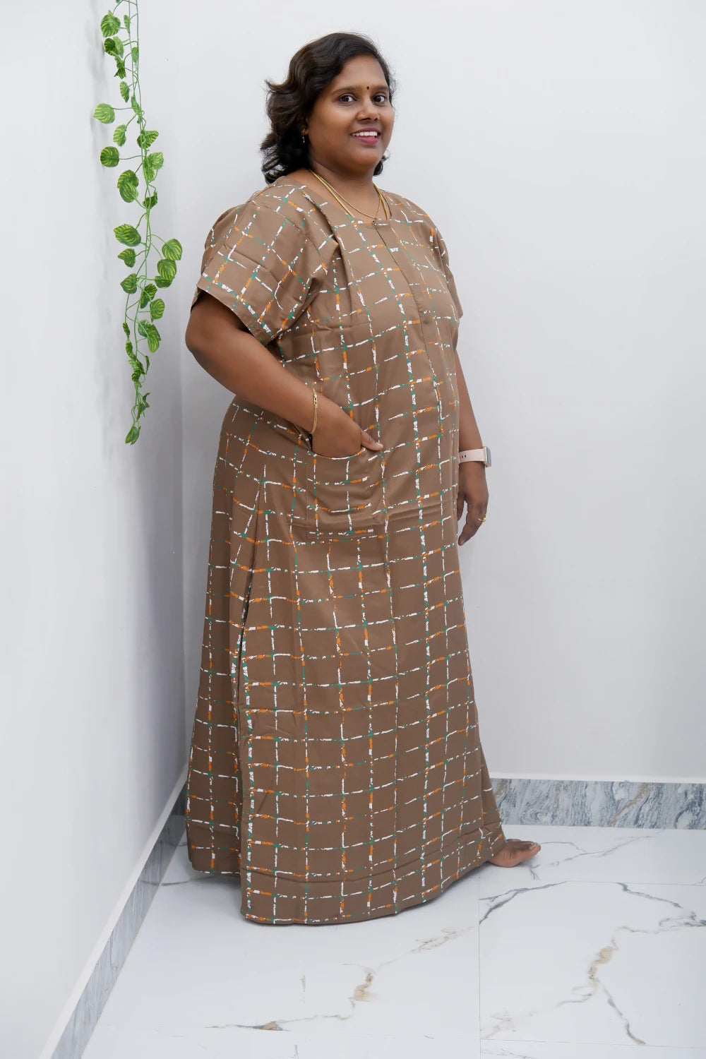 Feeding-Friendly Cotton Nighty with Long Zip