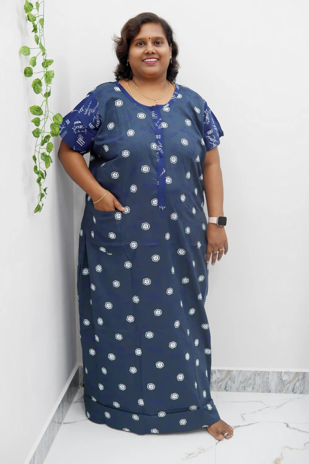 Feeding-Friendly Cotton Nighty with Long Zip