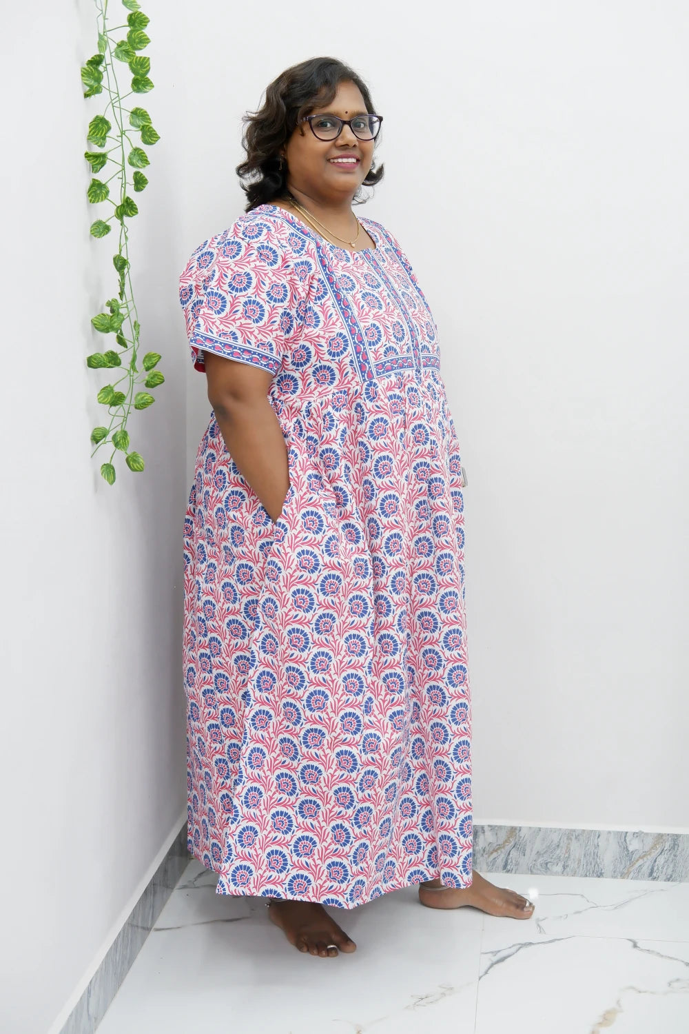 Midi Frock with Back Knot & Front Zip Jyothi Cotton Nighty