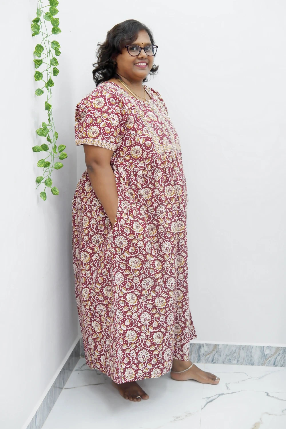 Midi Frock with Back Knot & Front Zip Jyothi Cotton Nighty