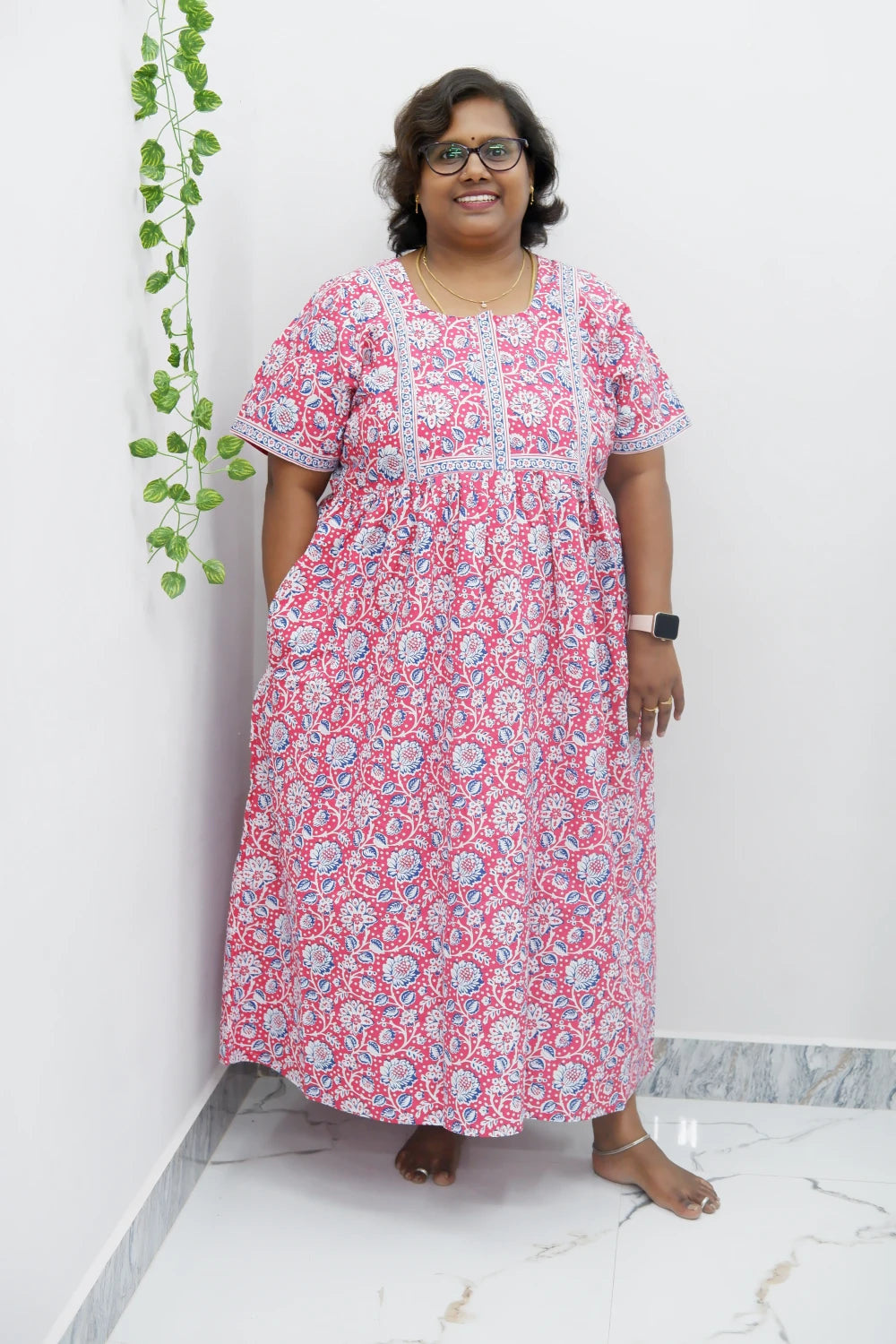 Midi Frock with Back Knot & Front Zip Jyothi Cotton Nighty