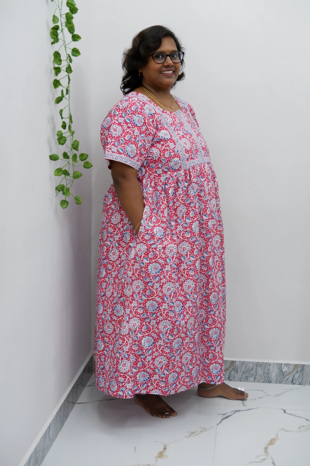 Midi Frock with Back Knot & Front Zip Jyothi Cotton Nighty