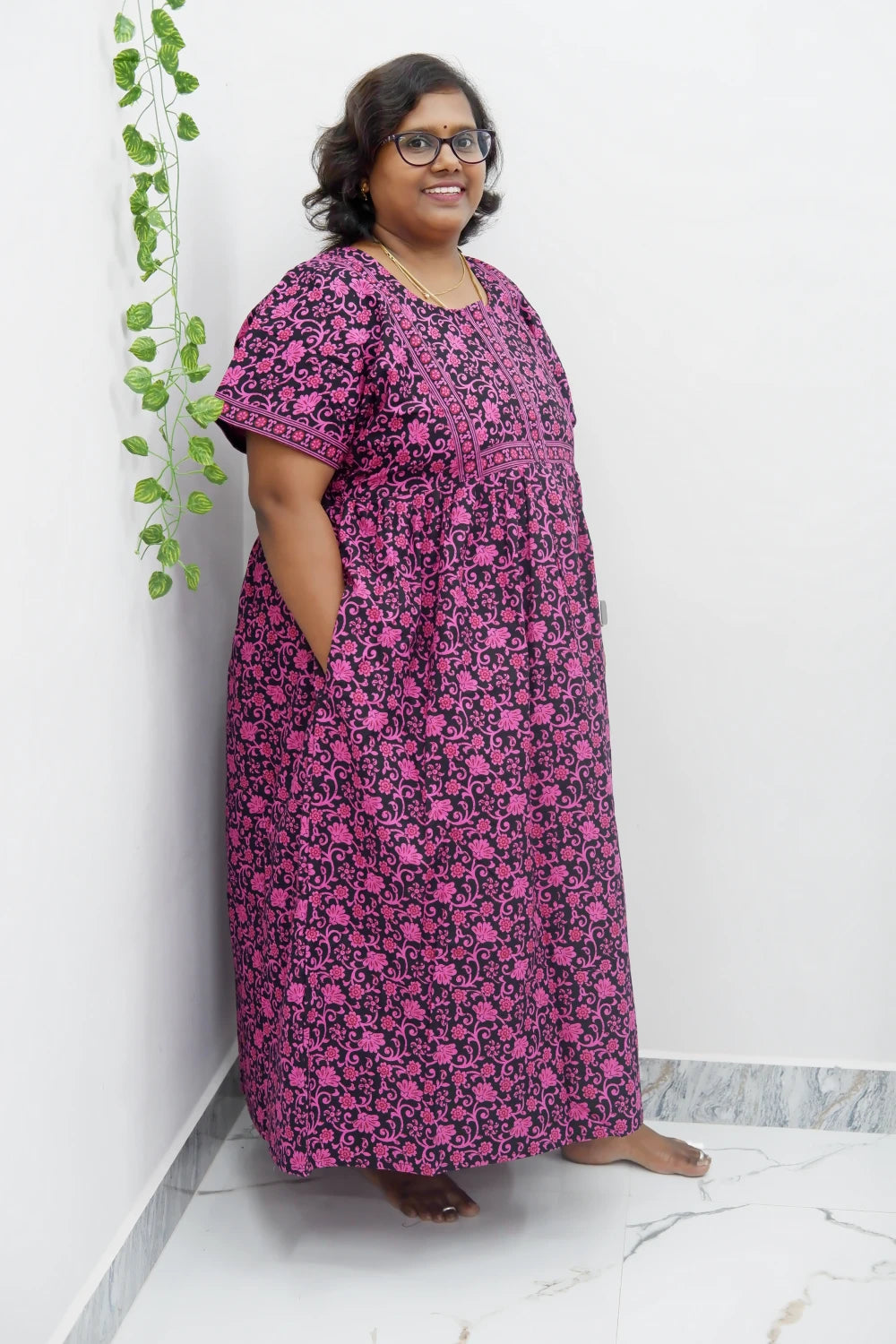 Midi Frock with Back Knot & Front Zip Jyothi Cotton Nighty