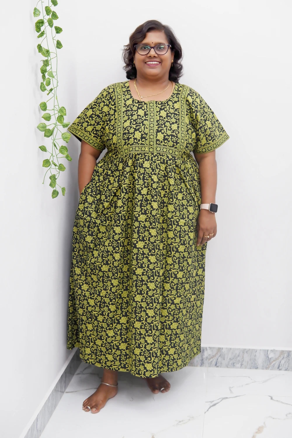 Midi Frock with Back Knot & Front Zip Jyothi Cotton Nighty