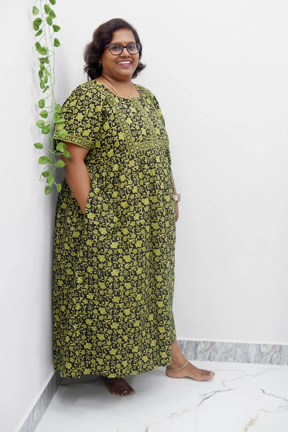 Midi Frock with Back Knot & Front Zip Jyothi Cotton Nighty