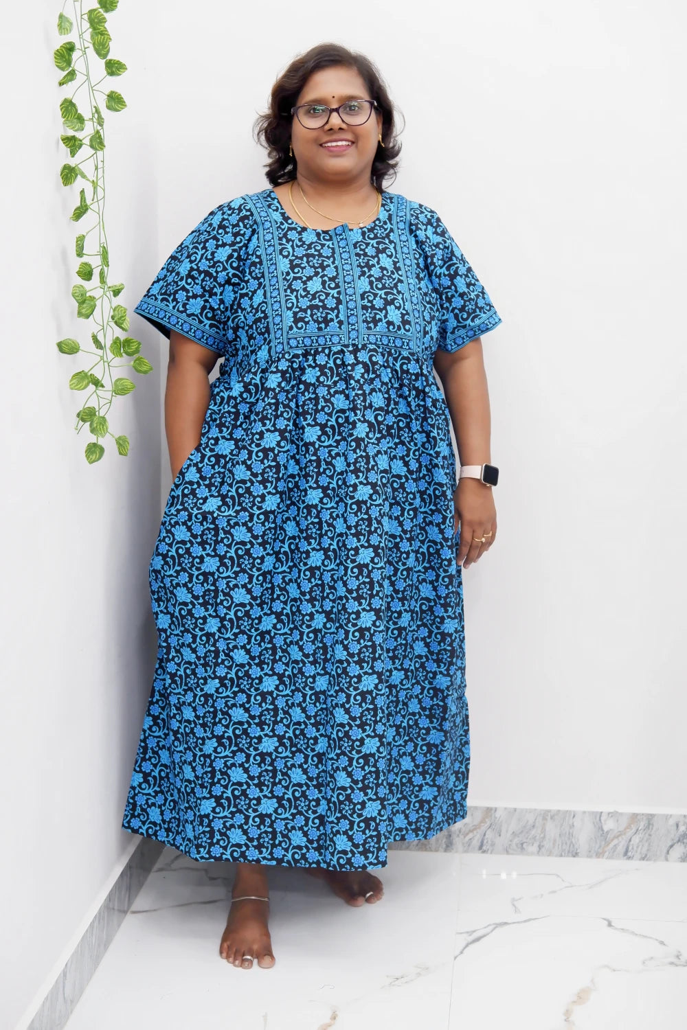 Midi Frock with Back Knot & Front Zip Jyothi Cotton Nighty