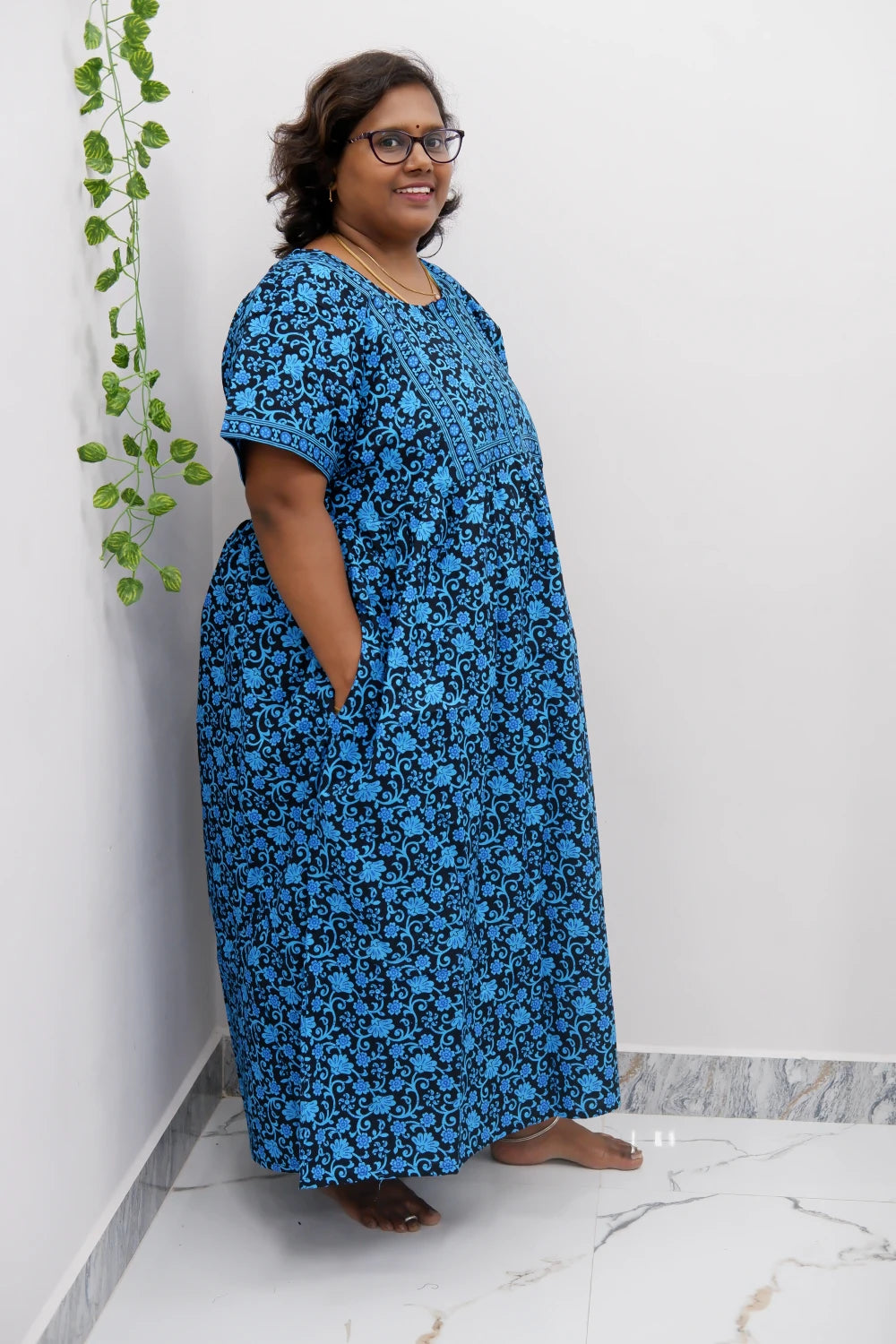 Midi Frock with Back Knot & Front Zip Jyothi Cotton Nighty