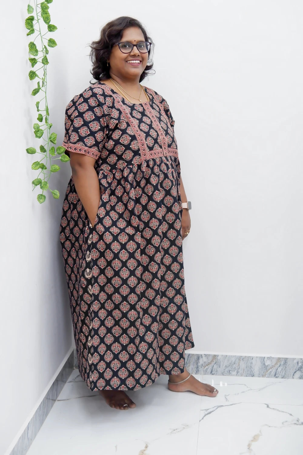 Midi Frock with Back Knot & Front Zip Jyothi Cotton Nighty