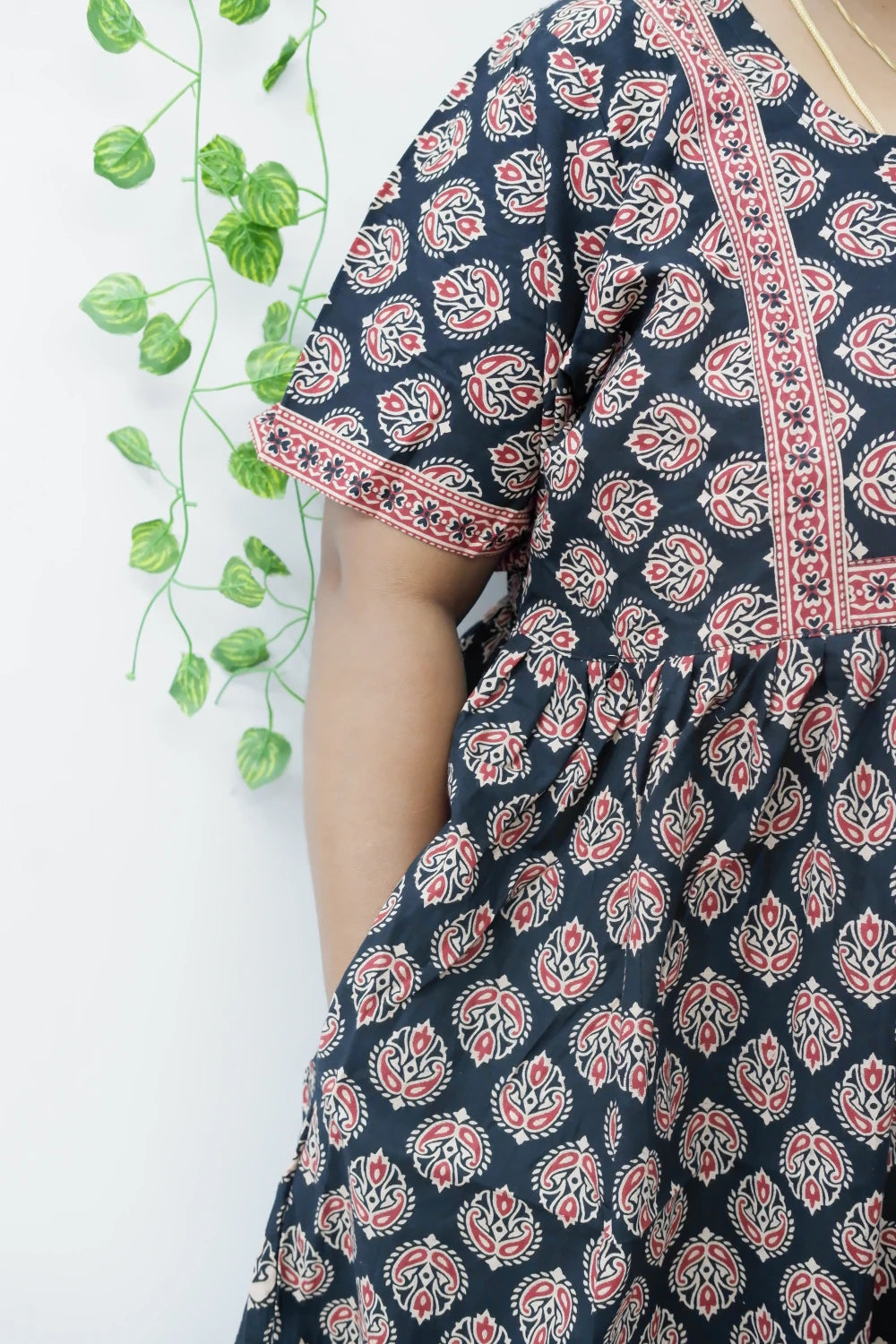 Midi Frock with Back Knot & Front Zip Jyothi Cotton Nighty