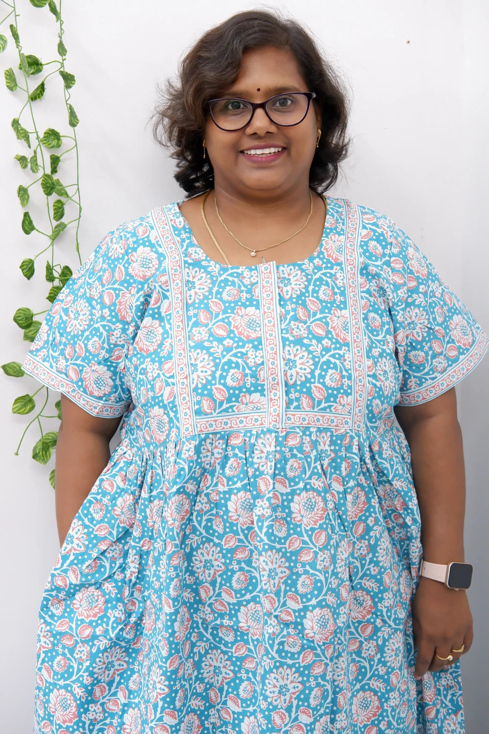 Midi Frock with Back Knot & Front Zip Jyothi Cotton Nighty