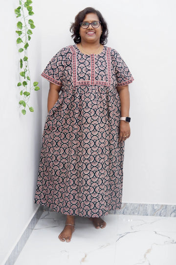 Midi Frock with Back Knot & Front Zip Jyothi Cotton Nighty