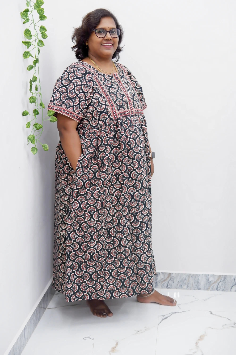 Midi Frock with Back Knot & Front Zip Jyothi Cotton Nighty