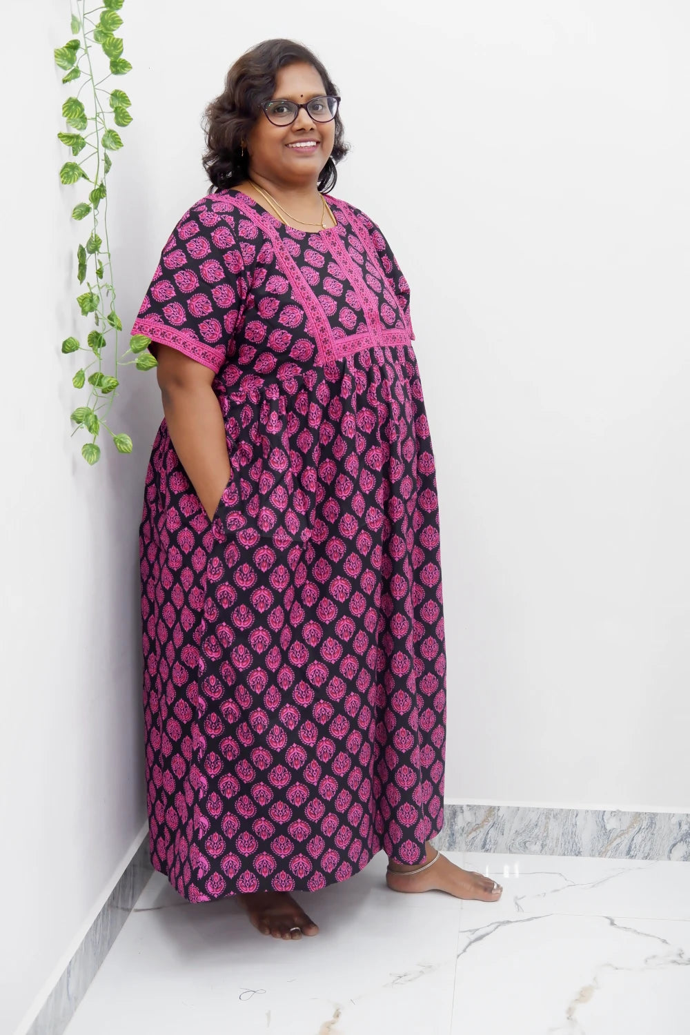 Midi Frock with Back Knot & Front Zip Jyothi Cotton Nighty