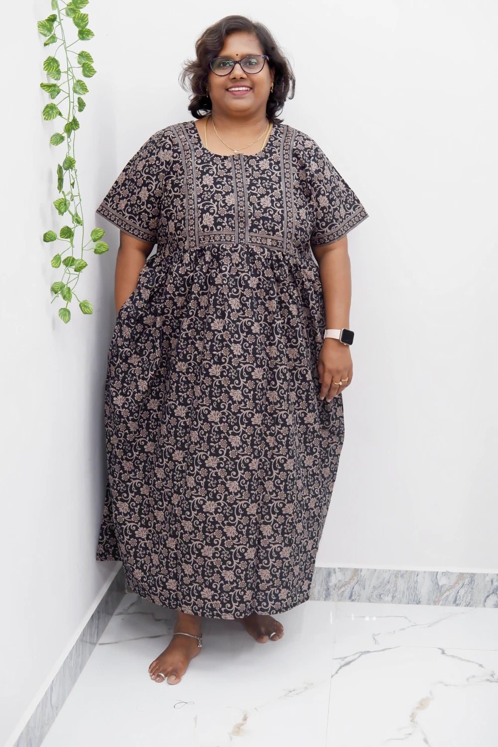 Midi Frock with Back Knot & Front Zip Jyothi Cotton Nighty