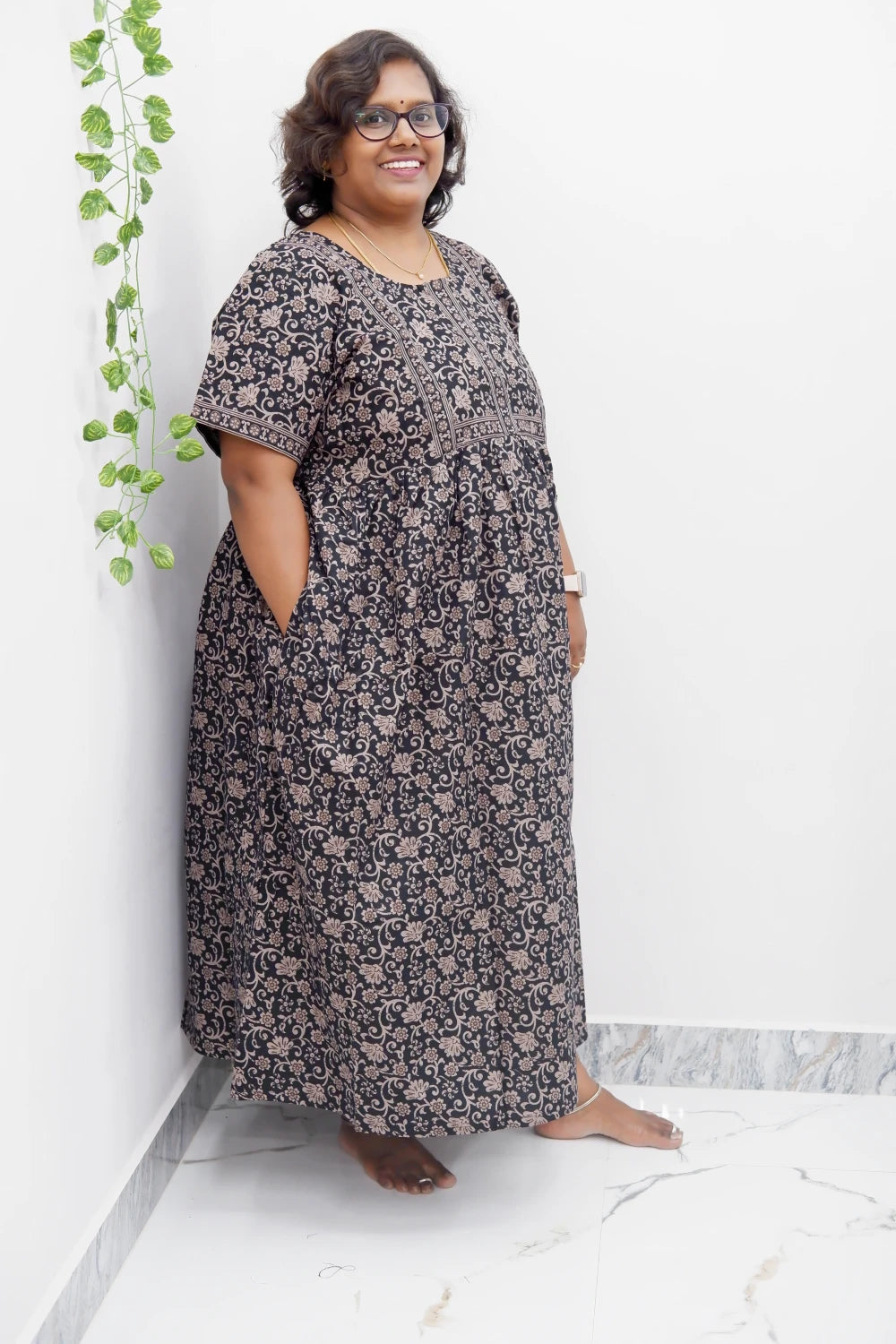 Midi Frock with Back Knot & Front Zip Jyothi Cotton Nighty