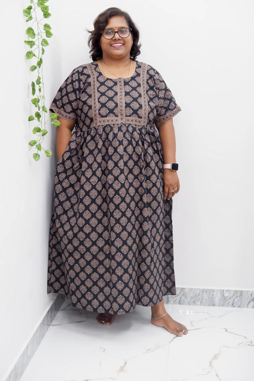 Midi Frock with Back Knot & Front Zip Jyothi Cotton Nighty