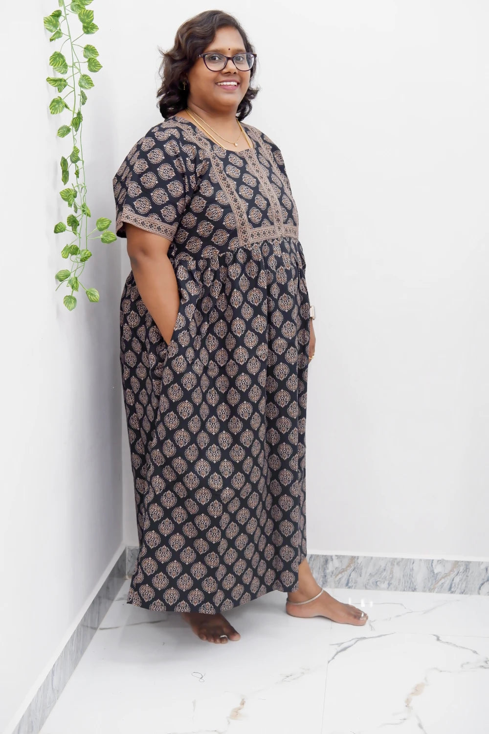 Midi Frock with Back Knot & Front Zip Jyothi Cotton Nighty