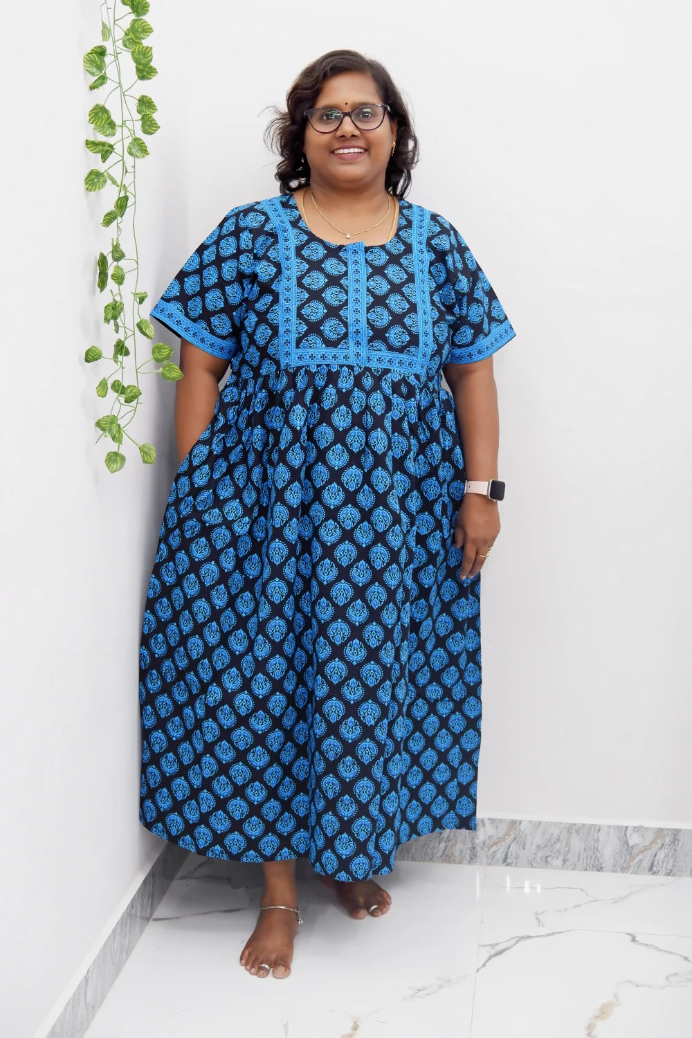 Midi Frock with Back Knot & Front Zip Jyothi Cotton Nighty