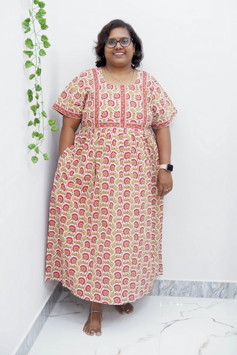Midi Frock with Back Knot & Front Zip Jyothi Cotton Nighty