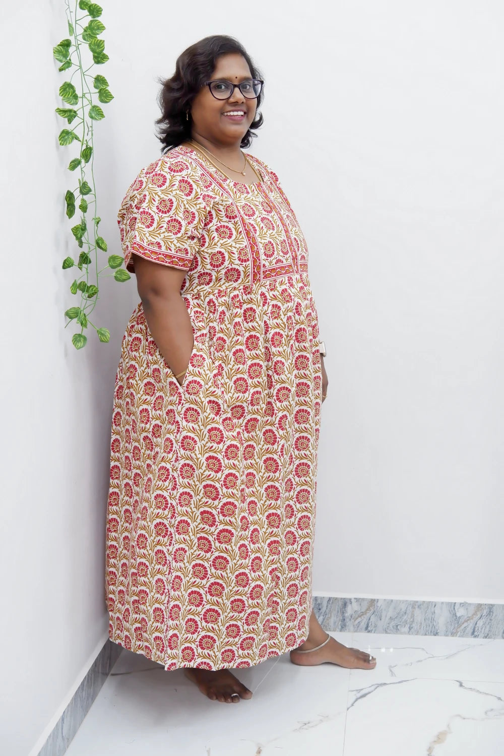 Midi Frock with Back Knot & Front Zip Jyothi Cotton Nighty