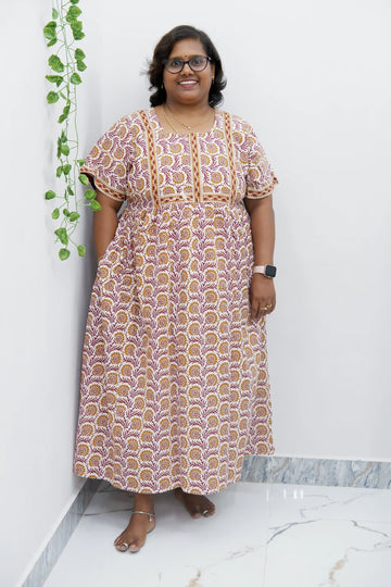 Midi Frock with Back Knot & Front Zip Jyothi Cotton Nighty