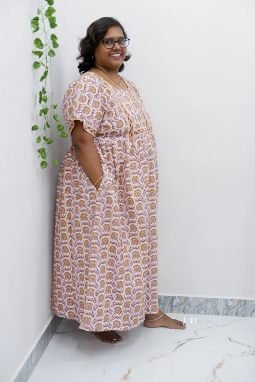 Midi Frock with Back Knot & Front Zip Jyothi Cotton Nighty
