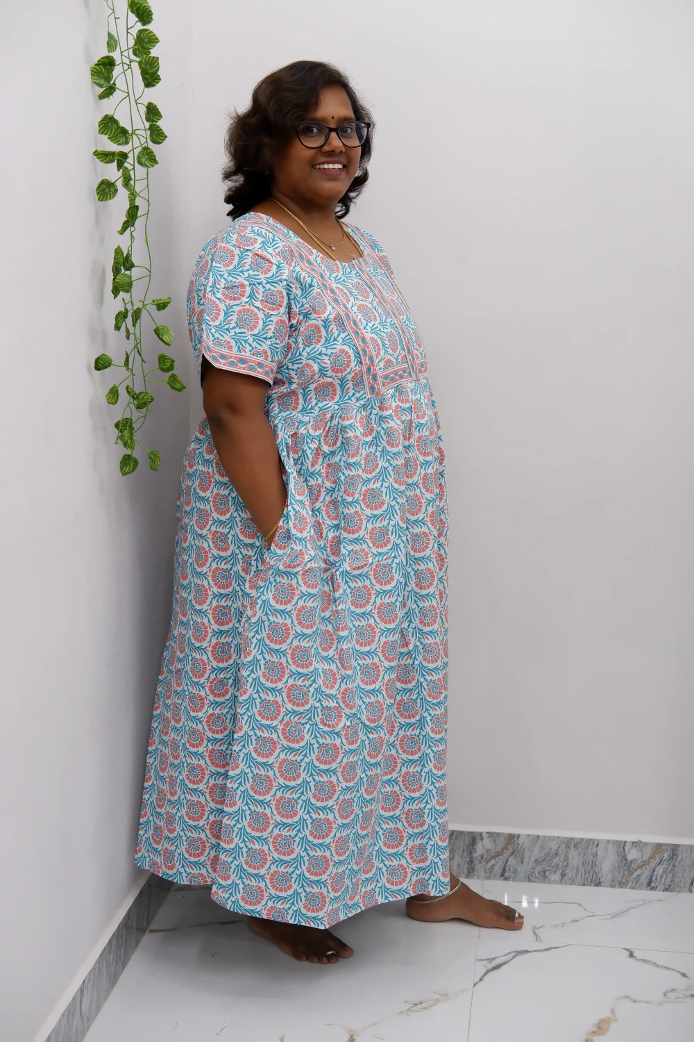 Midi Frock with Back Knot & Front Zip Jyothi Cotton Nighty