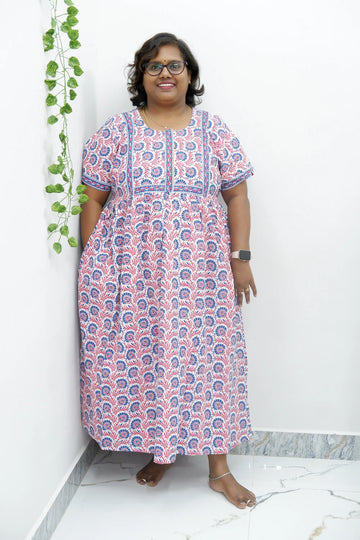 Midi Frock with Back Knot & Front Zip Jyothi Cotton Nighty