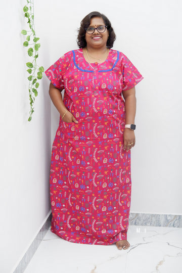 Floral Bliss Round Zip Cotton Nighty