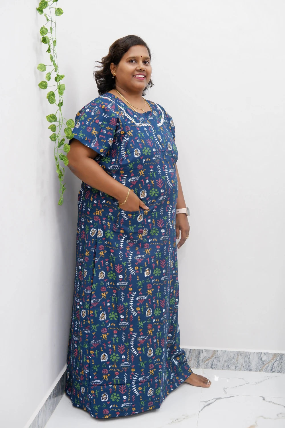 Elegant Zip-Front Pure Cotton Nighty