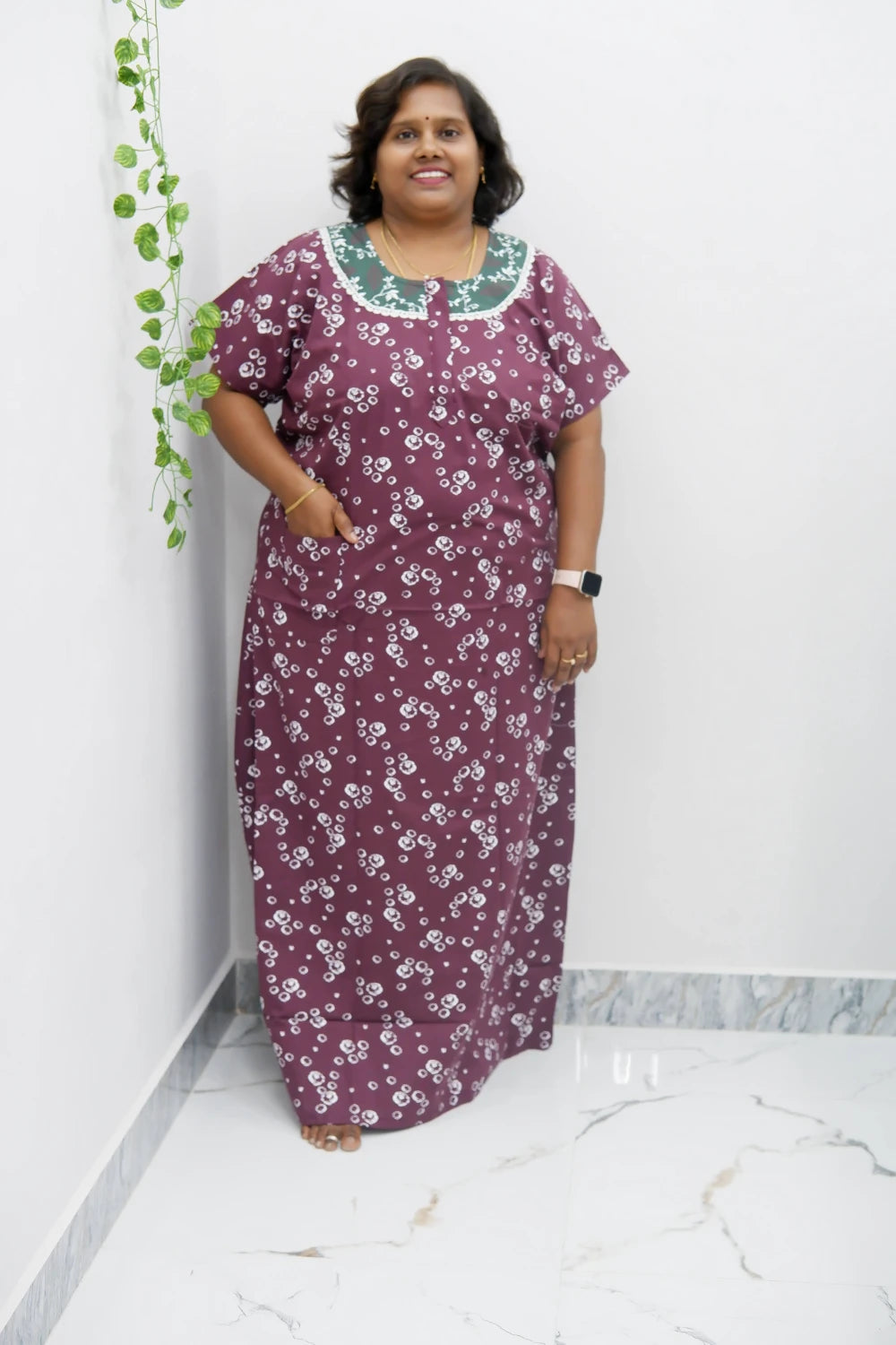Floral Bliss Round Zip Cotton Nighty