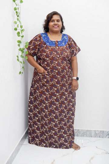 Floral Bliss Round Zip Cotton Nighty