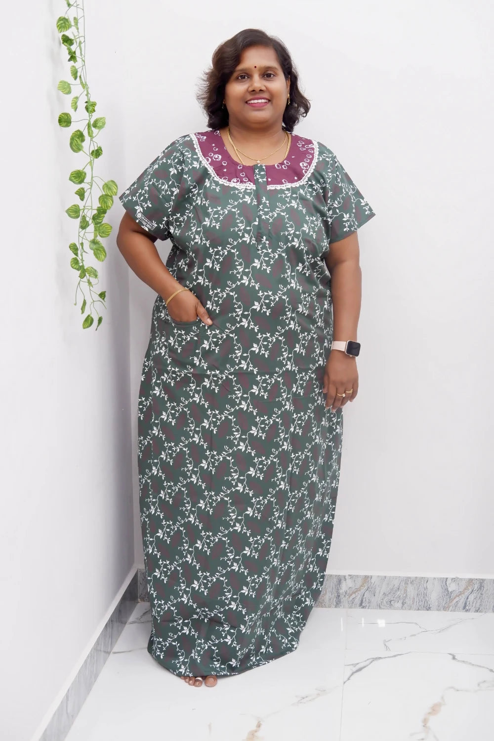 Floral Bliss Round Zip Cotton Nighty