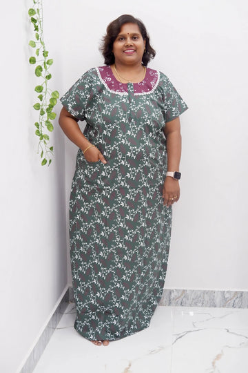 Floral Bliss Round Zip Cotton Nighty