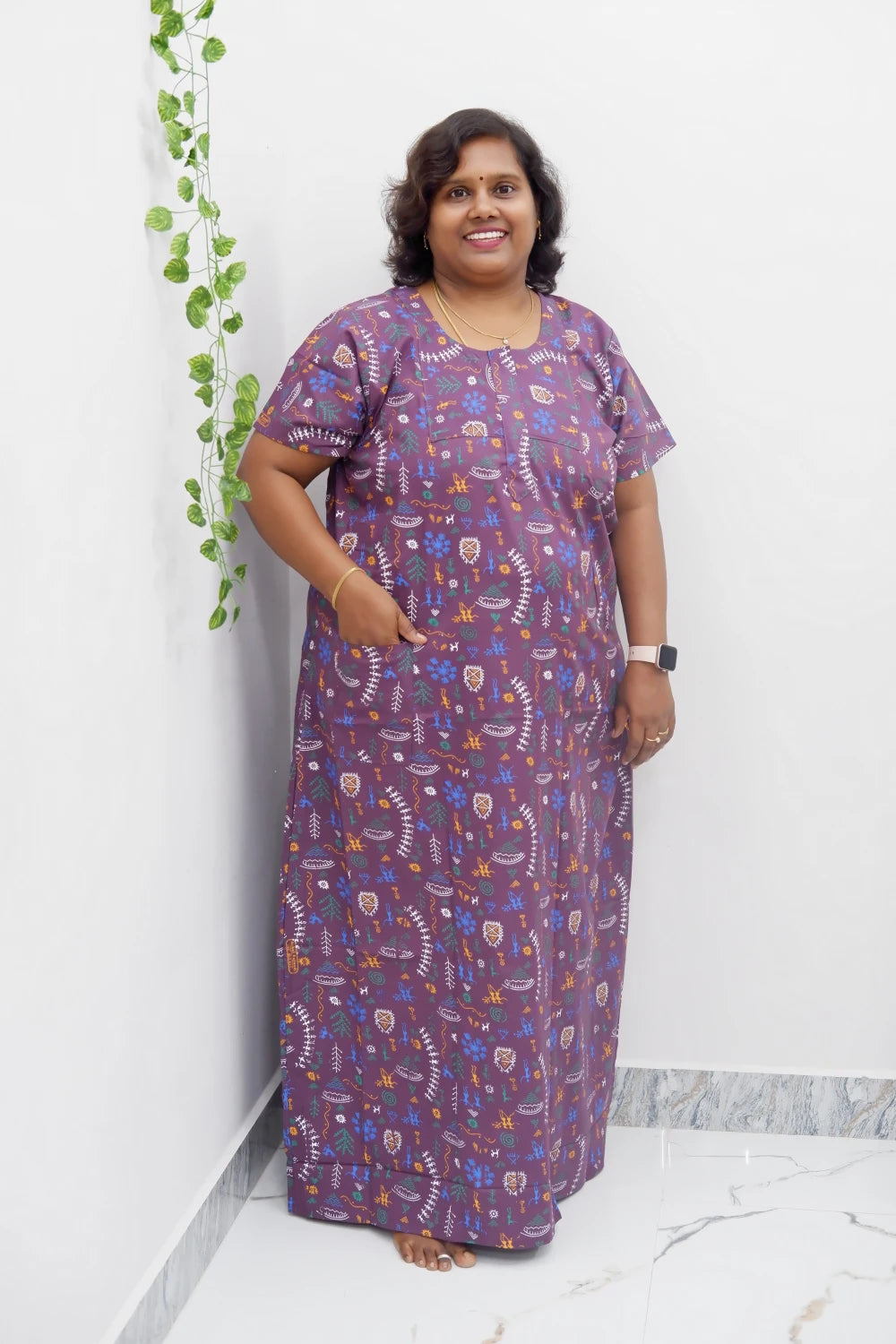 Elegant Zip-Front Pure Cotton Nighty