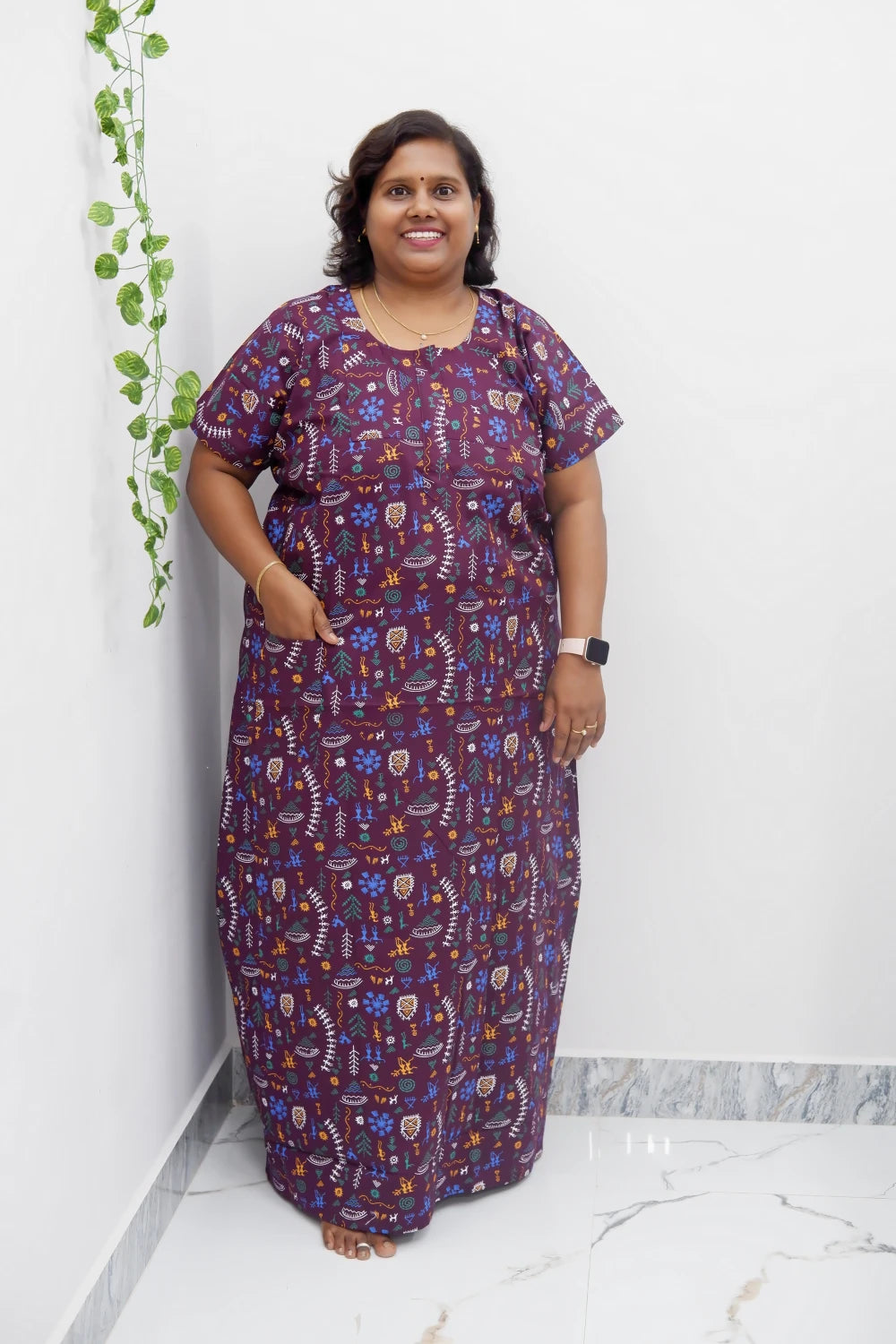 Elegant Zip-Front Pure Cotton Nighty